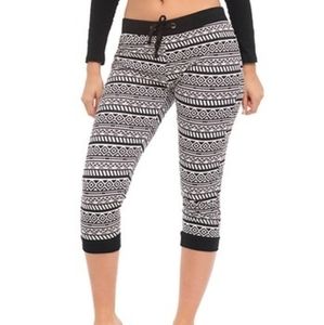 Black white aztec drawstring capri jogger pants 2X